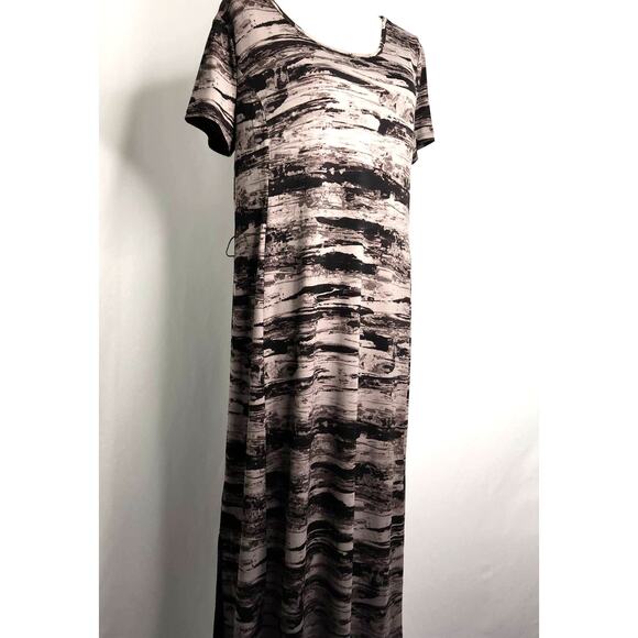 H by Halston Retro Maxi Dress Size M Charcoal Gray Side Slits Short Sleeve - Picture 1 of 14
